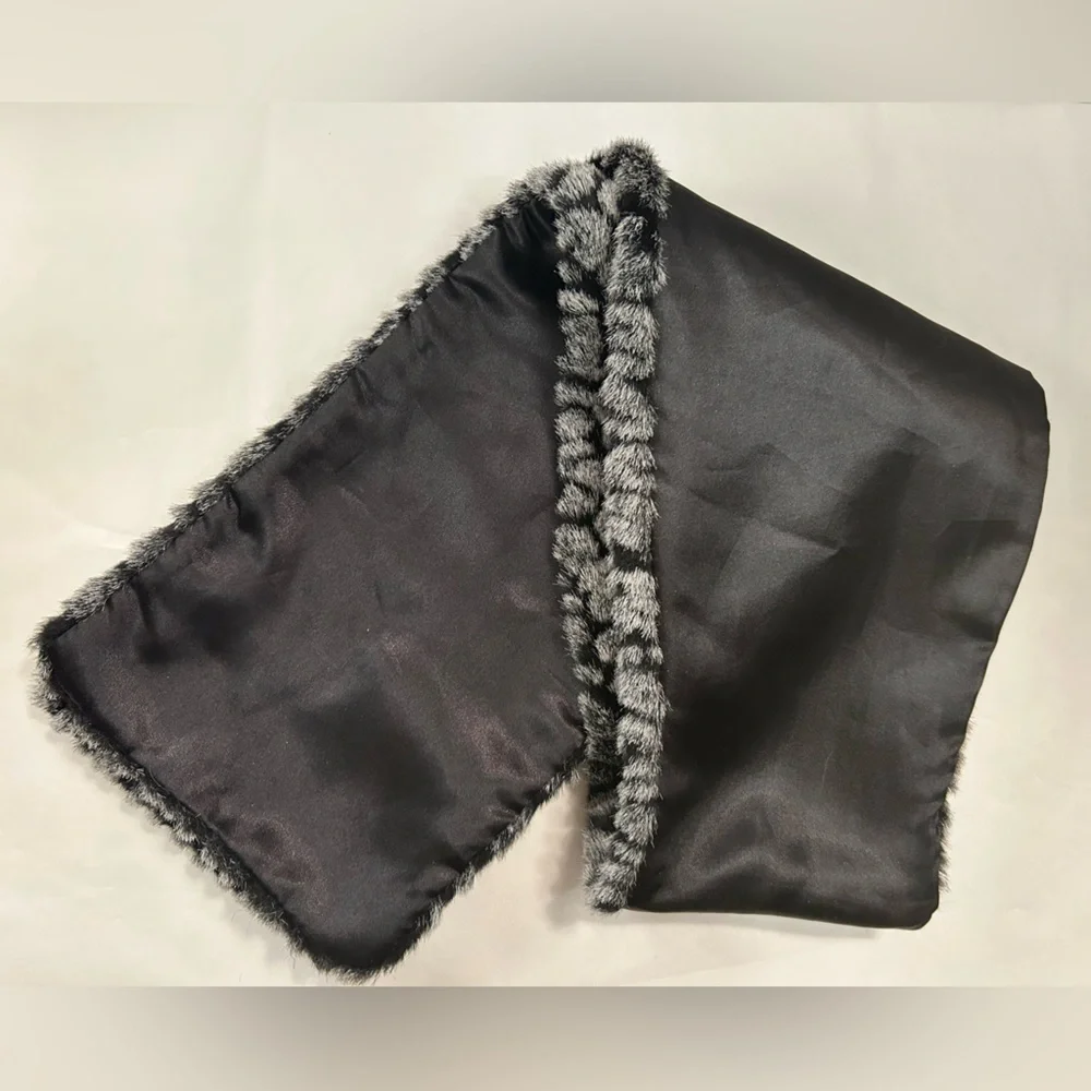 BEN BERGER Luxury Collection Soft Snuggly Faux Fur Gray Black Print Scarf Stole - Picture 10 of 12